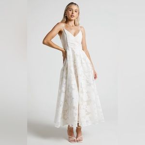 Showpo White Floral Print Midi Dress